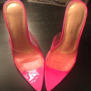 Neon pink clear heels